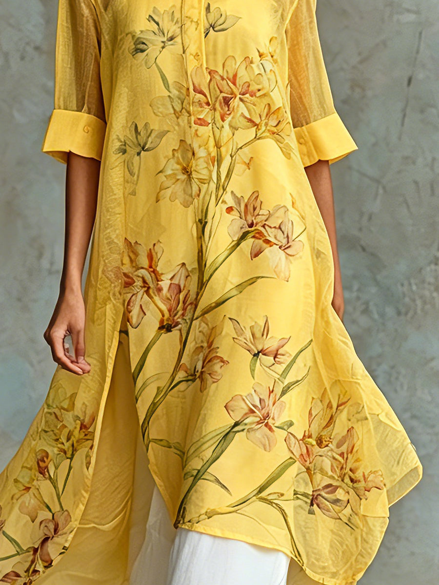 Conjunto de Dos Piezas: Vestido Midi Floral de Manga Corta & Vestido Slip