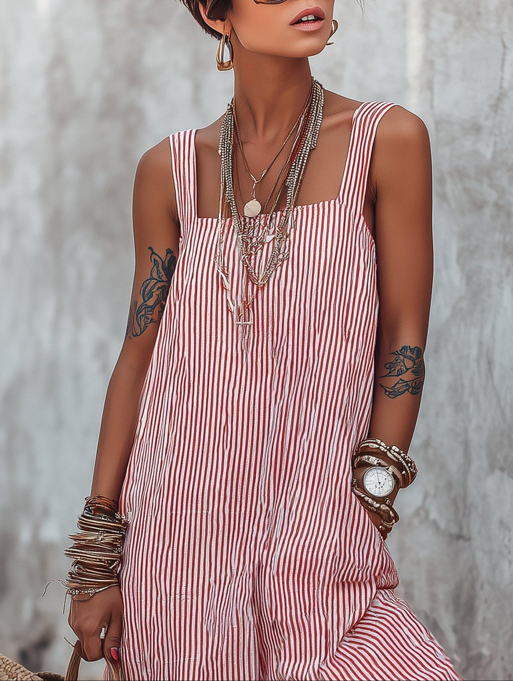 Mono sin mangas de cuello cuadrado con rayas minimalistas