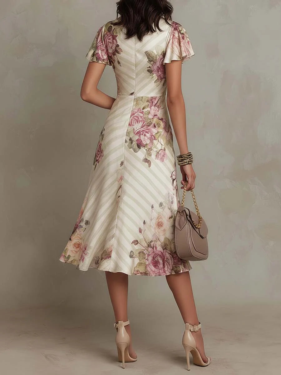 PROJECT MODA - Vestido midi de satén con estampado floral, elegante y de estilo retro