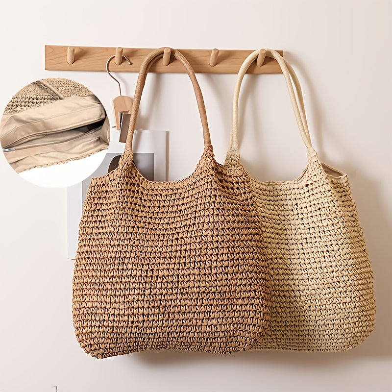 Marisol | Bolso de Hombro de Paja Trenzada - Avellana