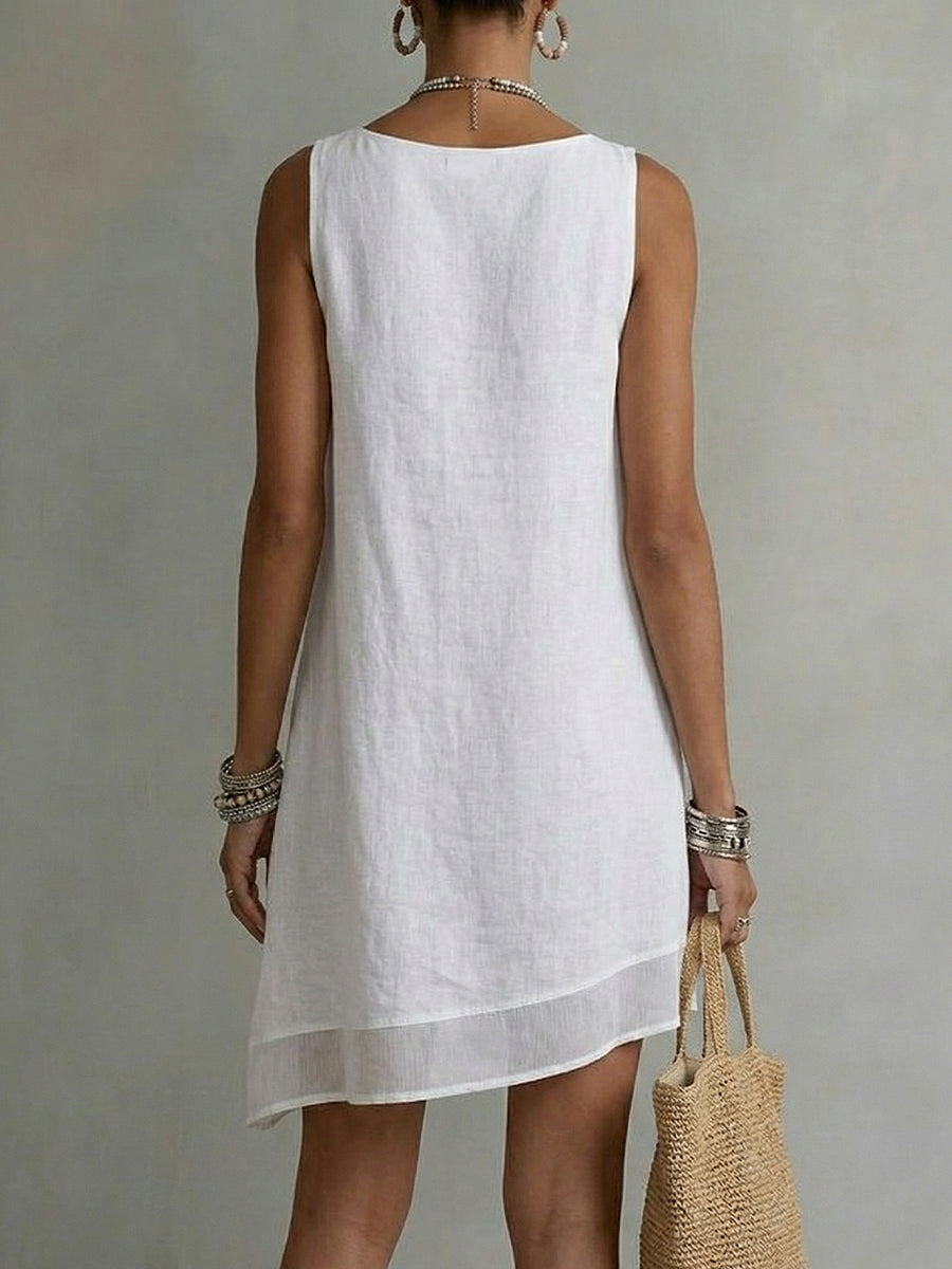Vestido con Escote Barca, Sin Mangas y Falda Diagonal