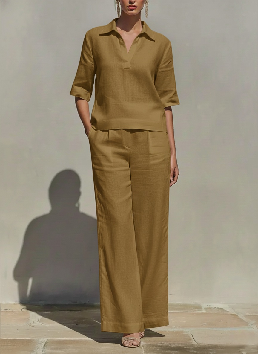 Novedades🔥 Conjunto de Dos Piezas en Lino de Algodón Color Sólido para Mujer