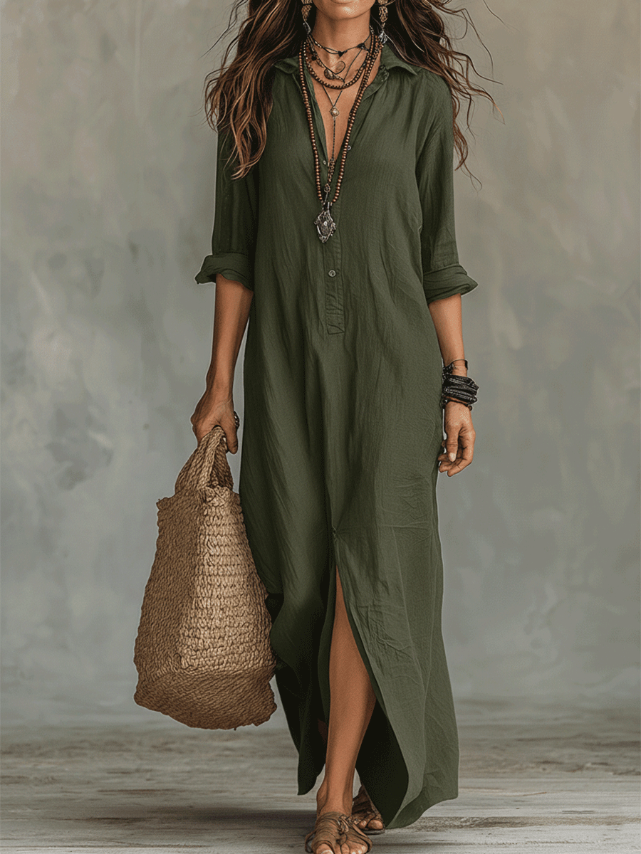 Vestido Maxi Boho con Botones al Frente