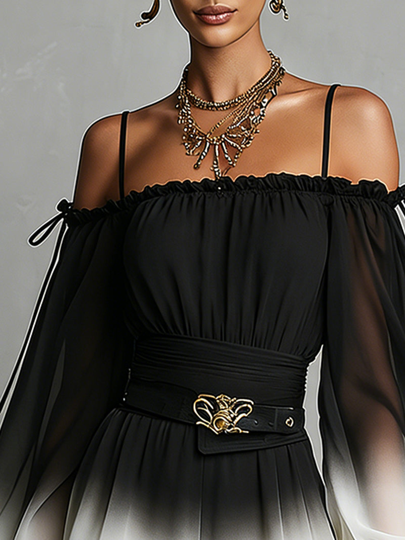 Mono Off-Shoulder Ombré en Blanco y Negro