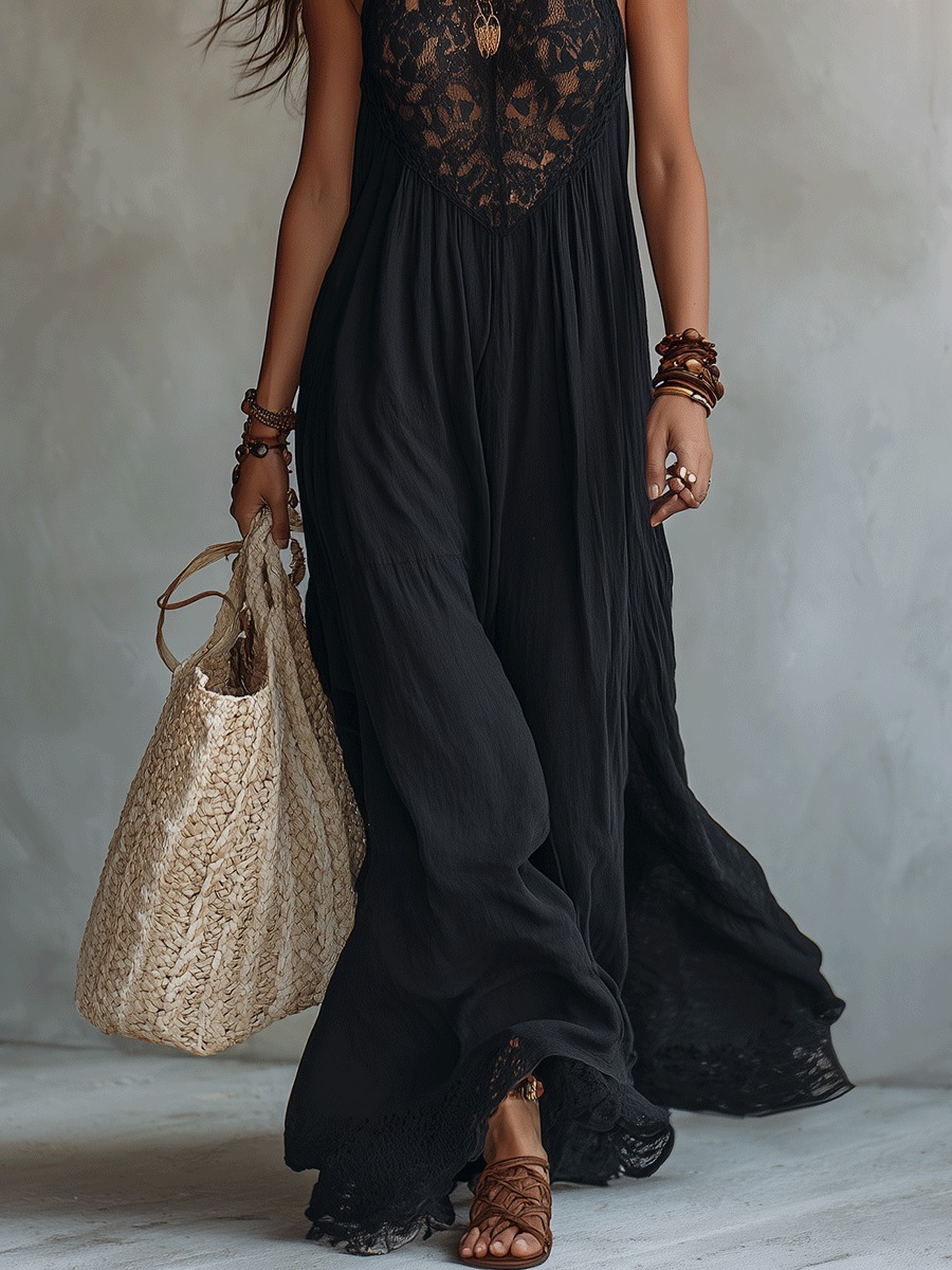 Vestido Maxi de Noche Bohemio Elegante sin Mangas con Drapeado Suave
