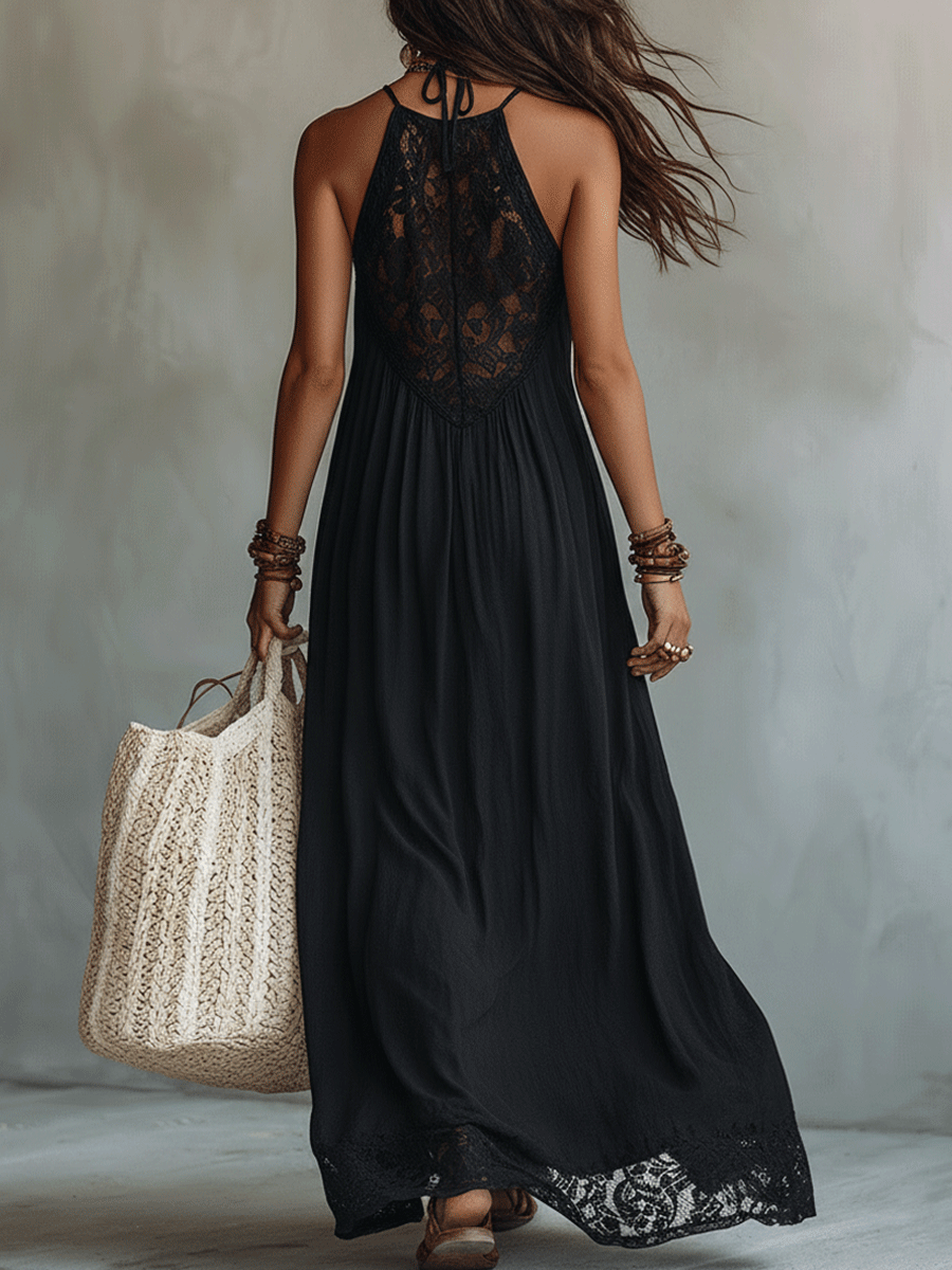 Vestido Maxi de Noche Bohemio Elegante sin Mangas con Drapeado Suave