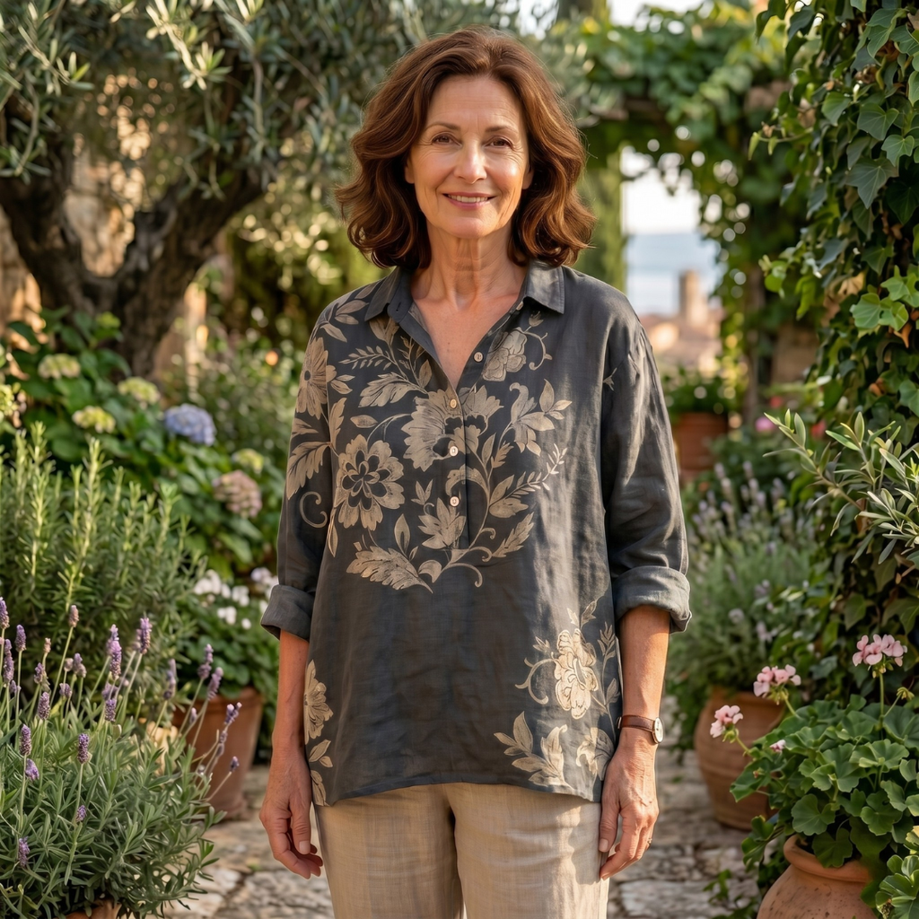Chiara | Blusa elegante in lino con stampa floreale