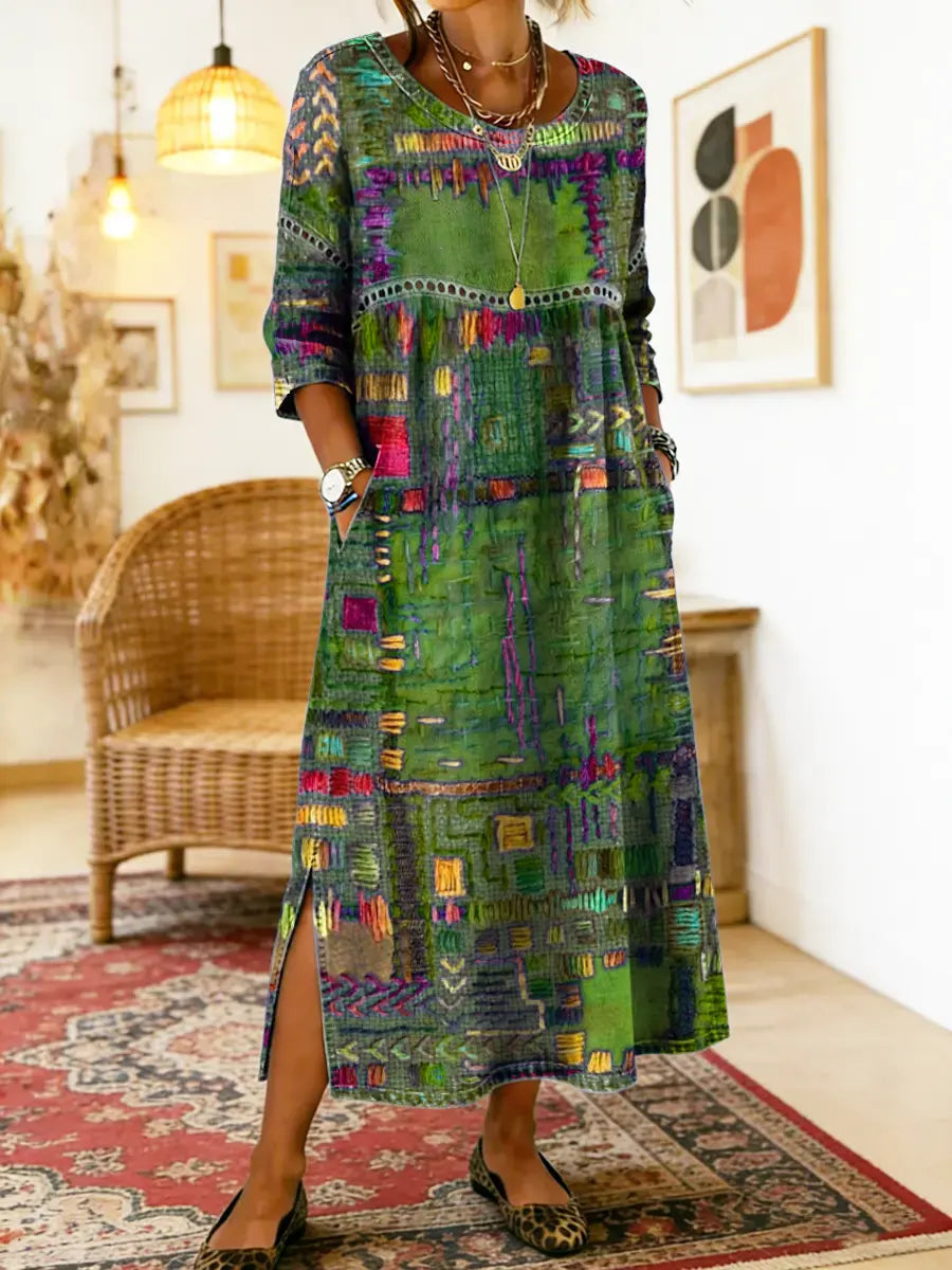 PROJECT MODA| Vestido Denim con Patchwork Étnico