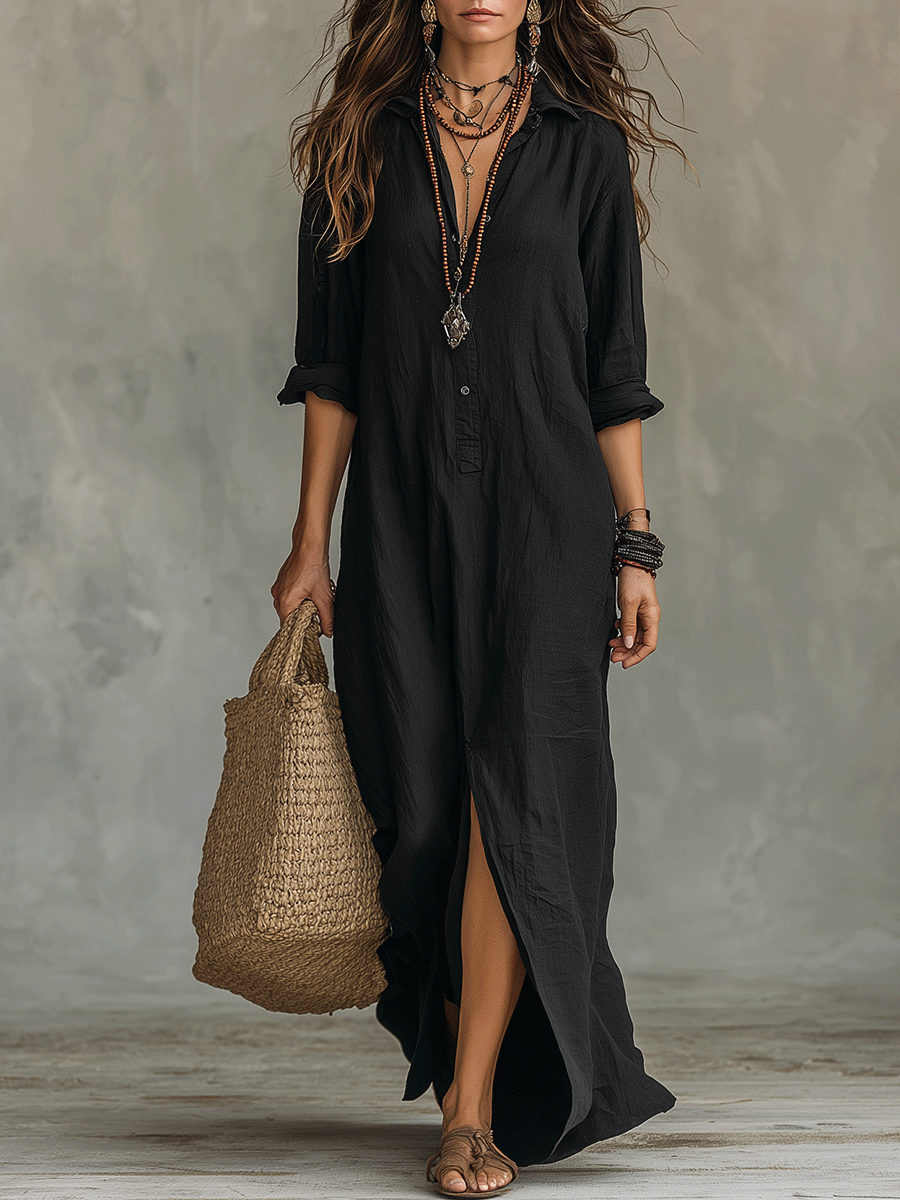 Vestido Maxi Boho con Botones al Frente