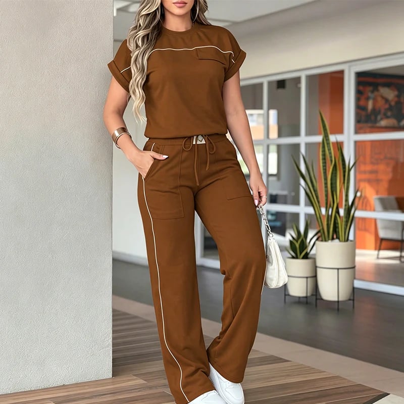 Conjunto Casual de Camiseta de Manga Corta y Pantalón Ancho para Mujer