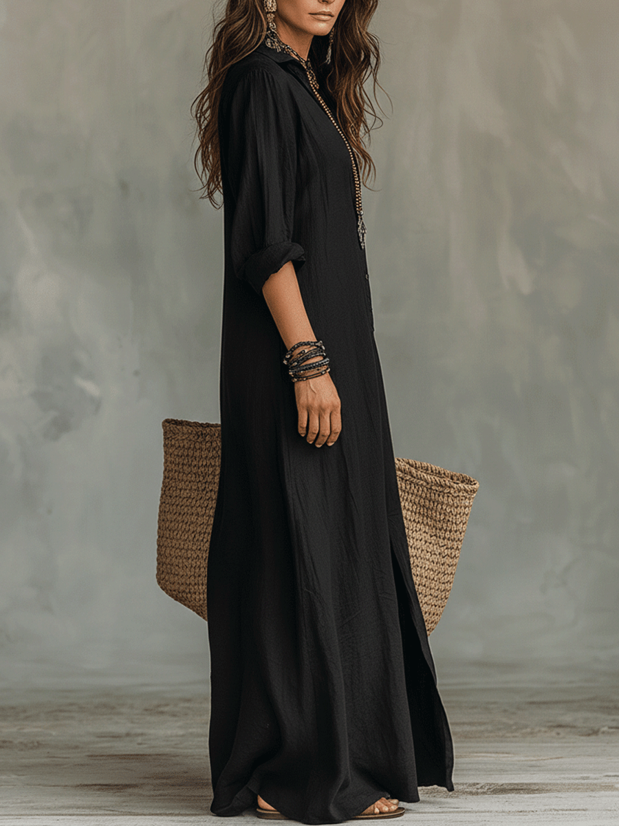 Vestido Maxi Boho con Botones al Frente