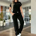Conjunto Casual de Camiseta de Manga Corta y Pantalón Ancho para Mujer