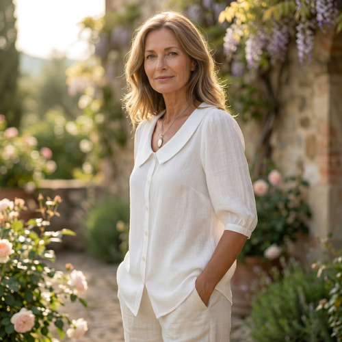 Alessia | Blusa elegante in cotone leggero con colletto arrotondato