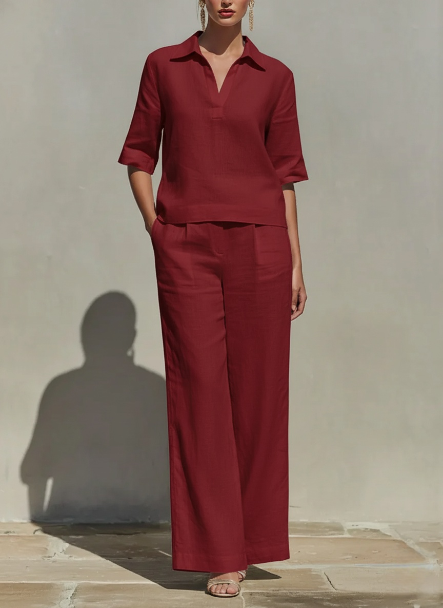 Novedades🔥 Conjunto de Dos Piezas en Lino de Algodón Color Sólido para Mujer