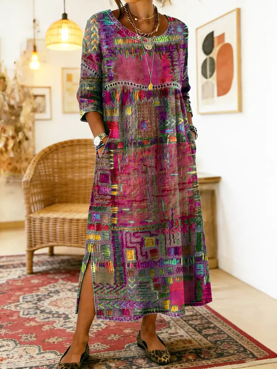 PROJECT MODA| Vestido Denim con Patchwork Étnico