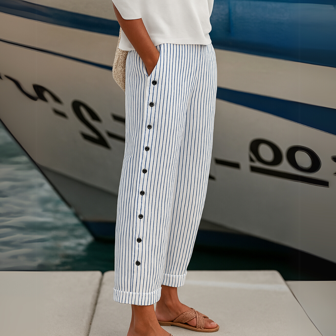 Caitlin | Pantalones Elegantes a Rayas con Botones
