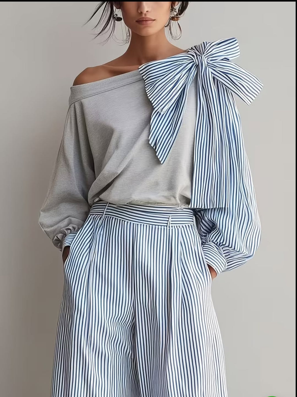 Conjunto Elegante Casual de Pantalón Recto a Rayas para Mujer