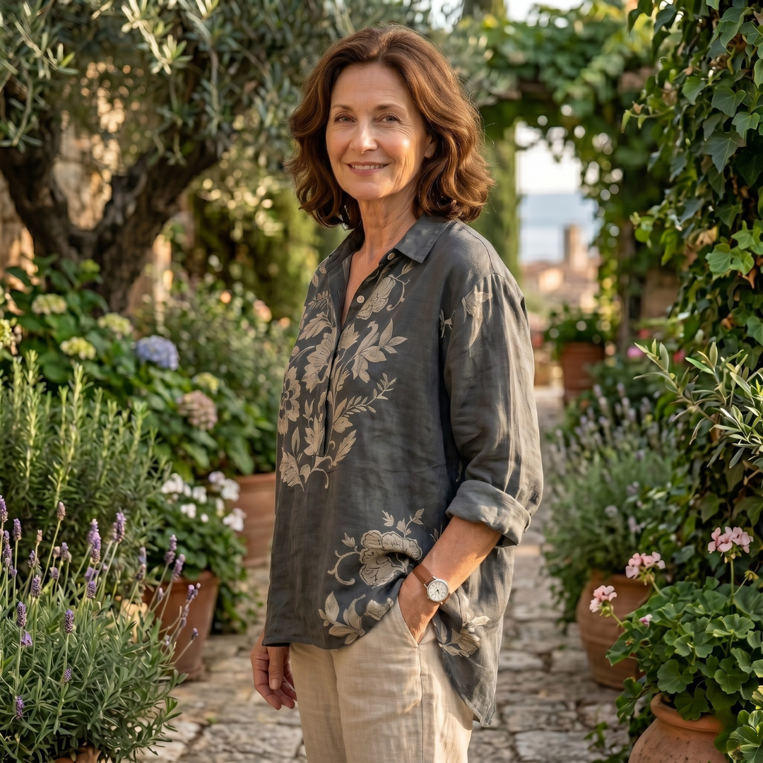 Chiara | Blusa elegante in lino con stampa floreale
