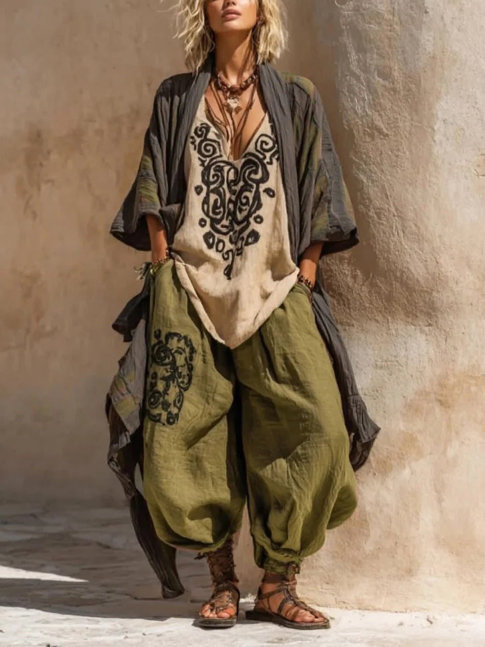 Conjunto de Tres Piezas con Estampado Artístico Boho Nómada