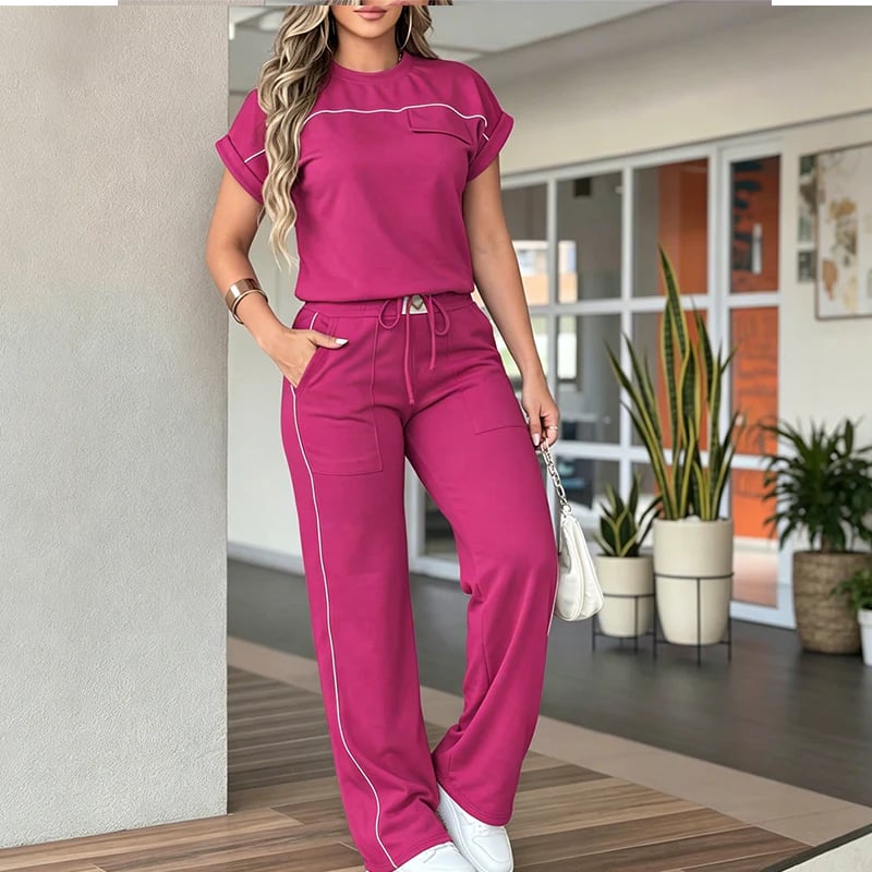 Conjunto Casual de Camiseta de Manga Corta y Pantalón Ancho para Mujer