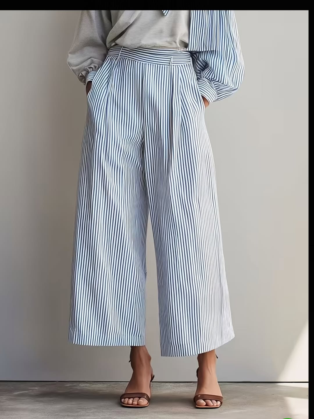 Conjunto Elegante Casual de Pantalón Recto a Rayas para Mujer