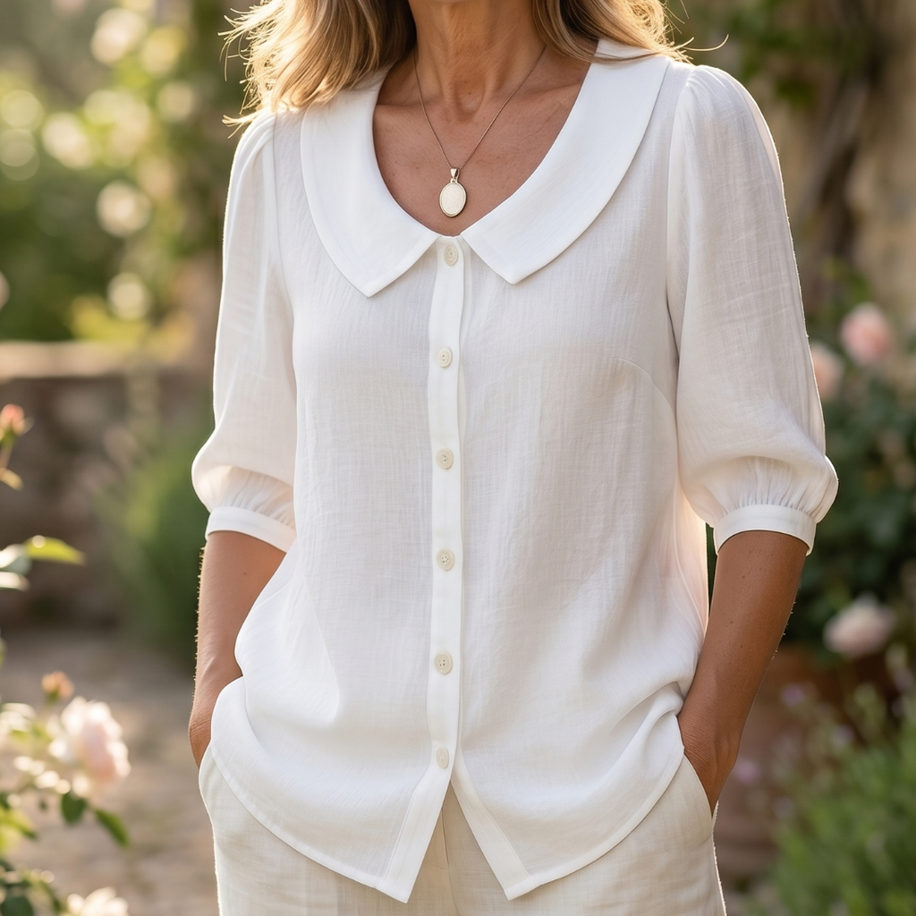 Alessia | Blusa elegante in cotone leggero con colletto arrotondato