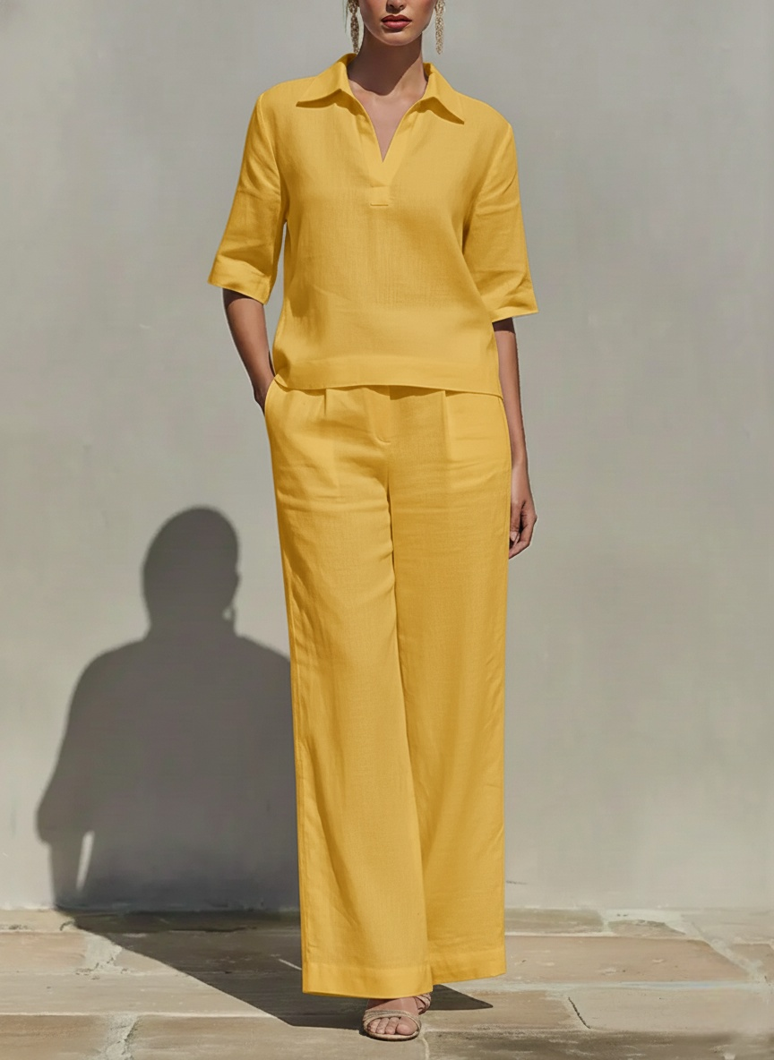 Novedades🔥 Conjunto de Dos Piezas en Lino de Algodón Color Sólido para Mujer