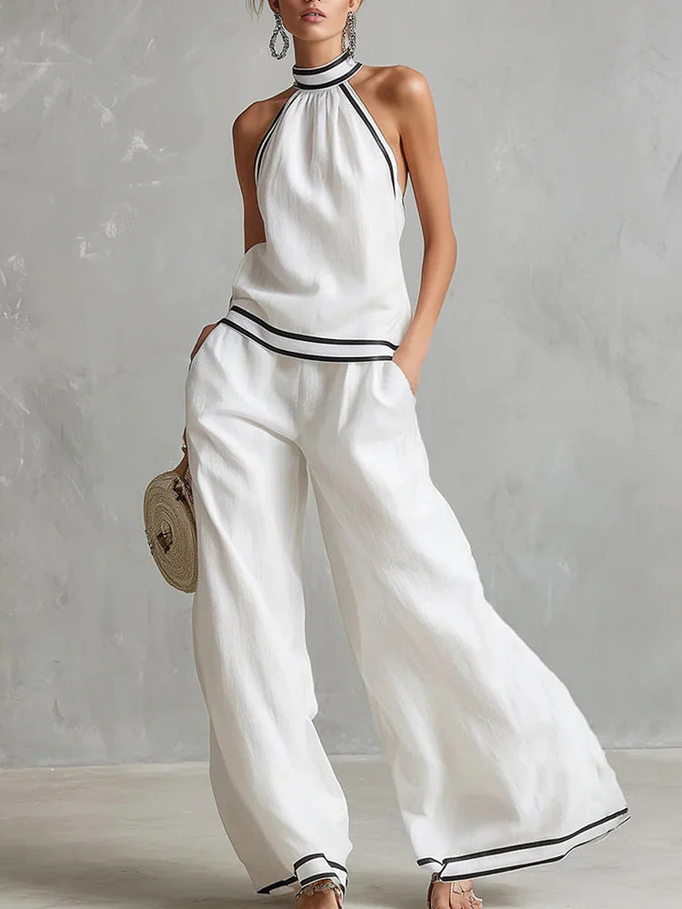 Conjunto de Pantalón Ancho sin Mangas con Cuello Halter para Mujer