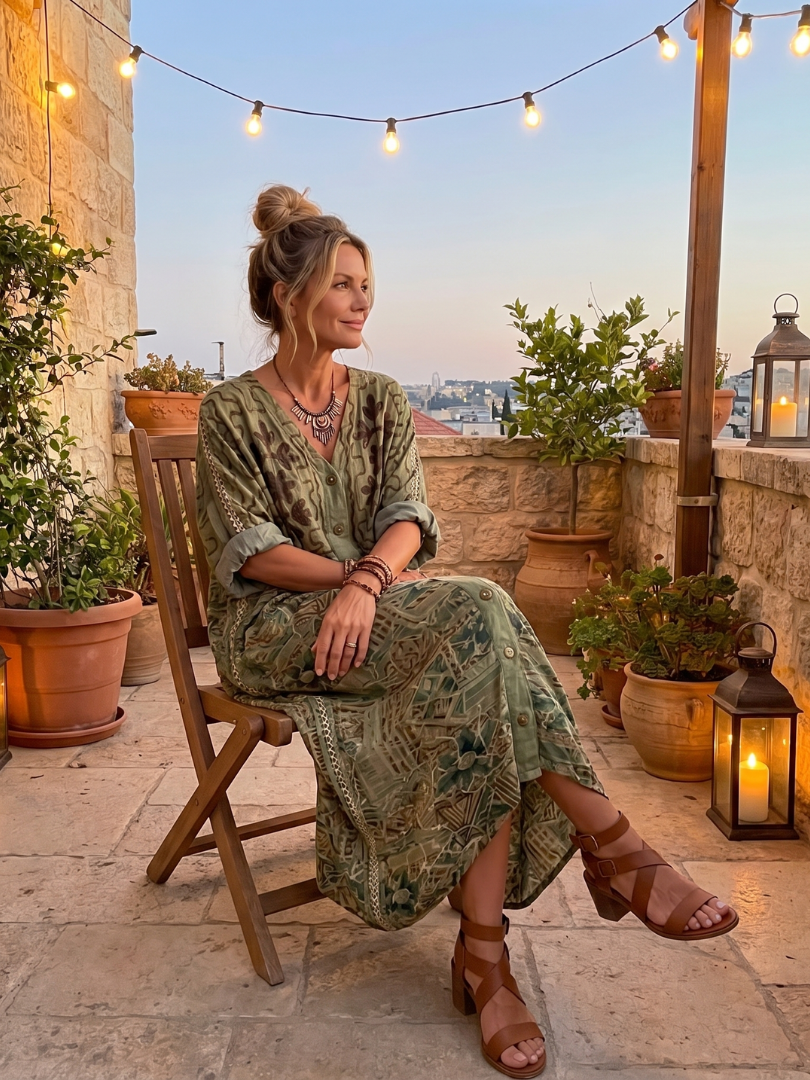 Aleta | Vestido oversize con bolsillos bordados y botonadura delantera