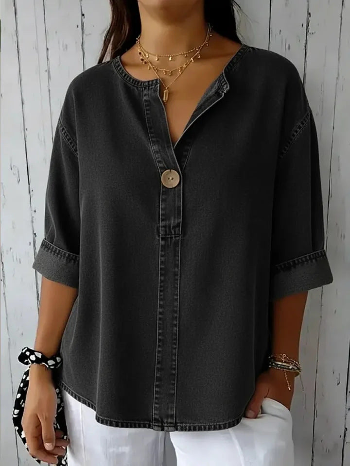 Camisa Vaquera de Algodón con Botones para Mujer