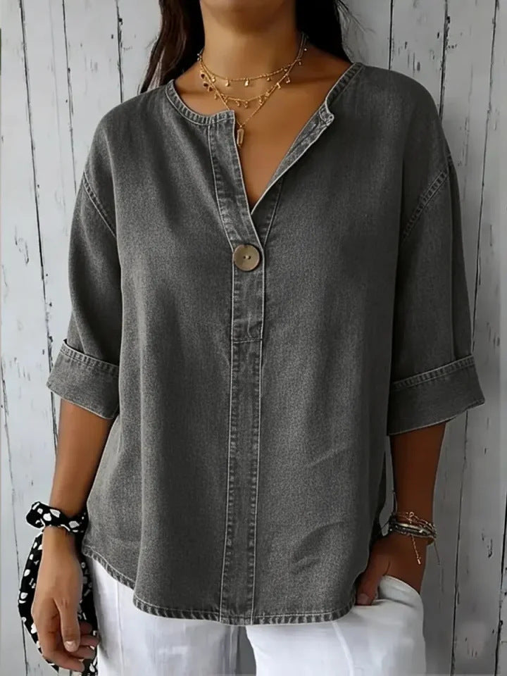 Camisa Vaquera de Algodón con Botones para Mujer