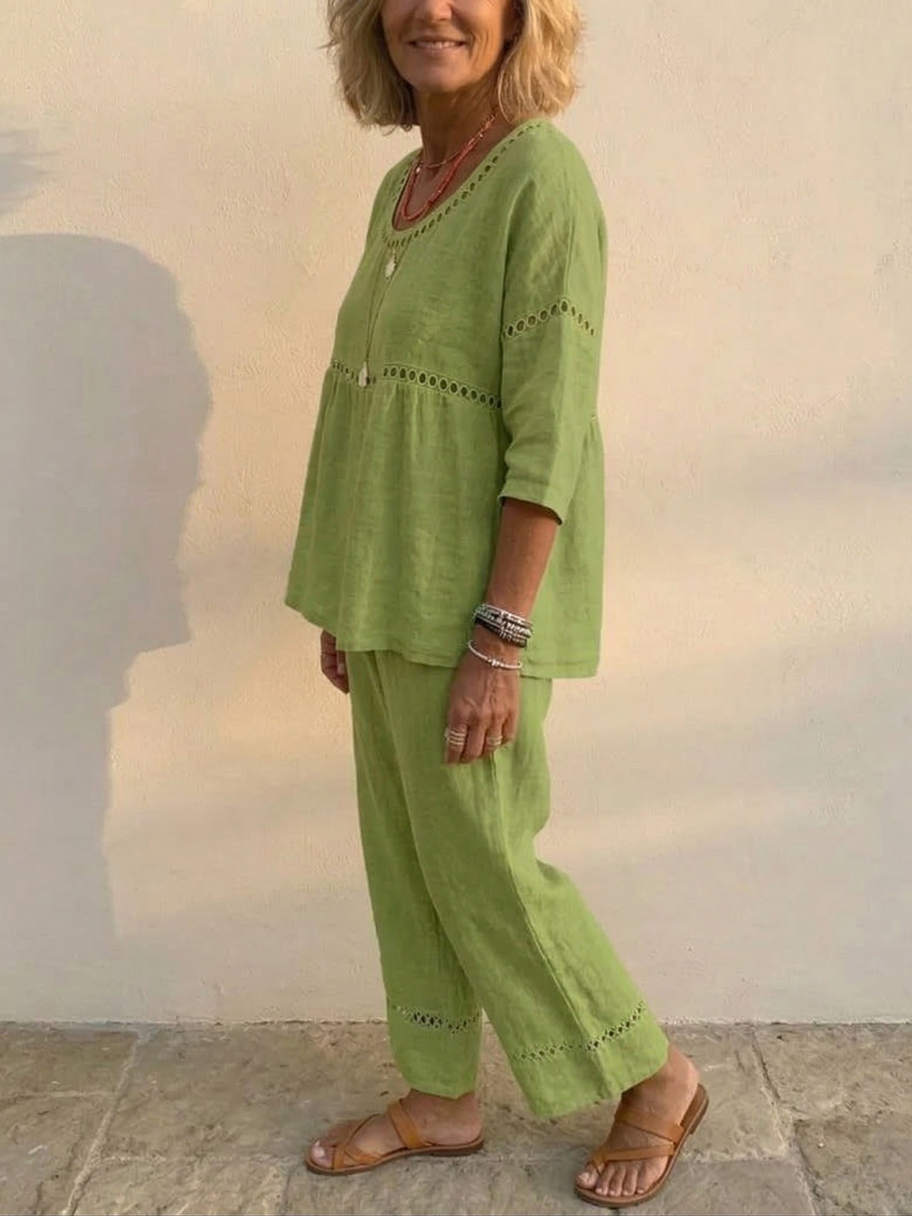 Conjunto de Dos Piezas de Lino Vintage Casual Holgado para Mujer