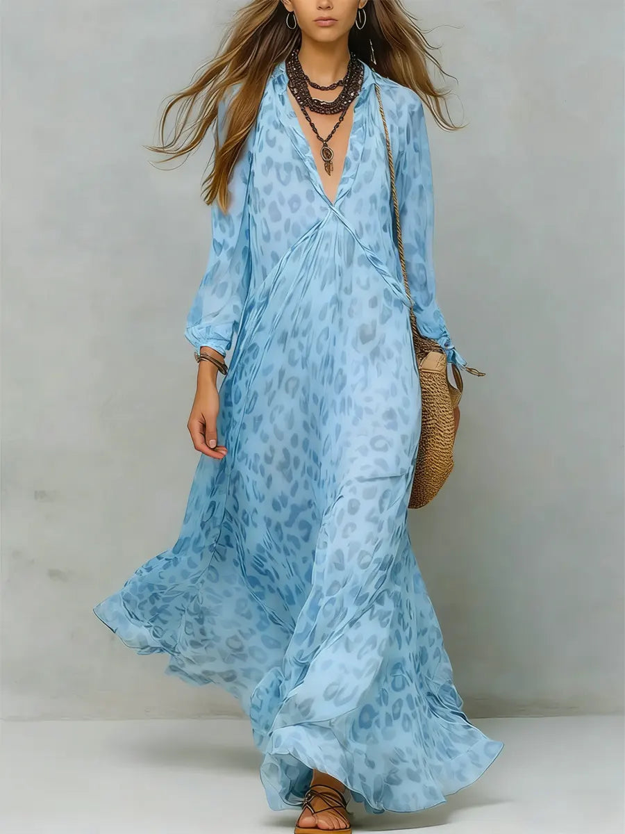 Vestido Maxi Casual Estampado Leopardo Retro para Mujer