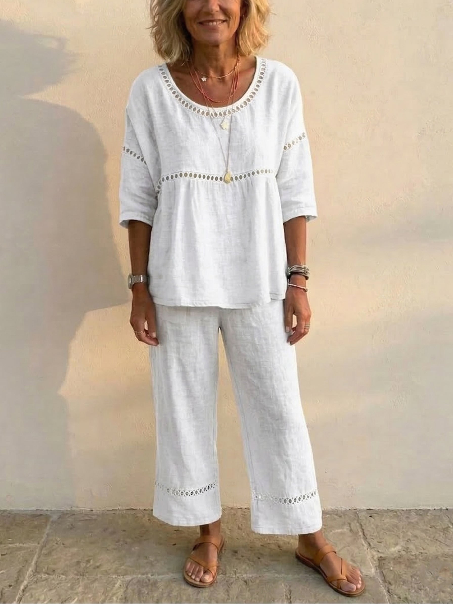 Conjunto de Dos Piezas de Lino Vintage Casual Holgado para Mujer