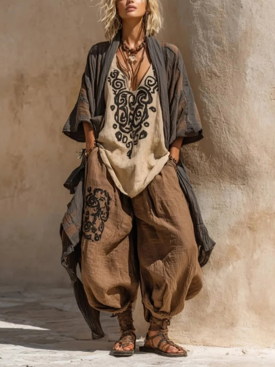 Conjunto de Tres Piezas con Estampado Artístico Boho Nómada