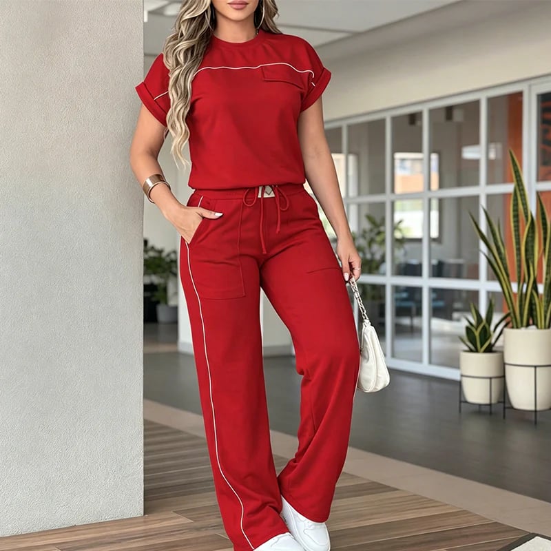 Conjunto Casual de Camiseta de Manga Corta y Pantalón Ancho para Mujer
