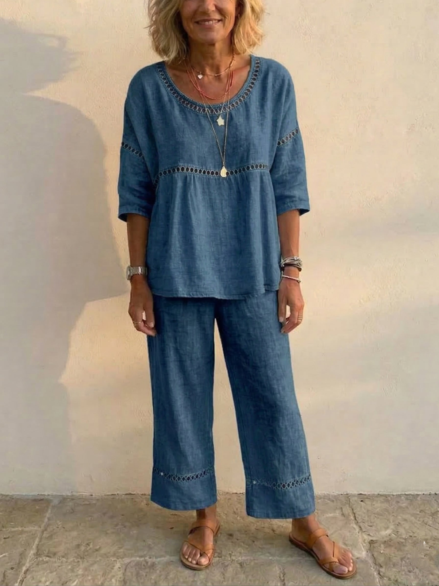 Conjunto de Dos Piezas de Lino Vintage Casual Holgado para Mujer
