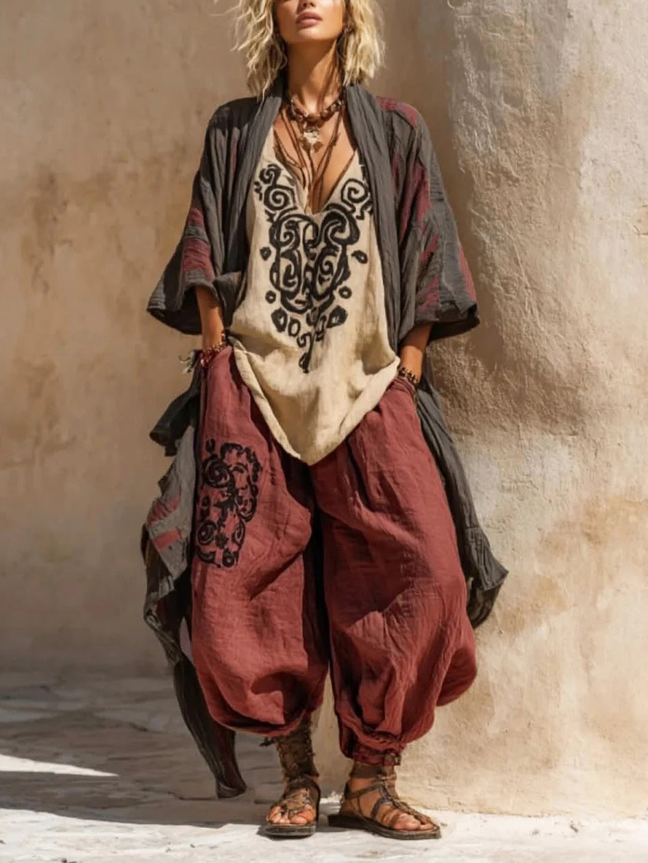 Conjunto de Tres Piezas con Estampado Artístico Boho Nómada