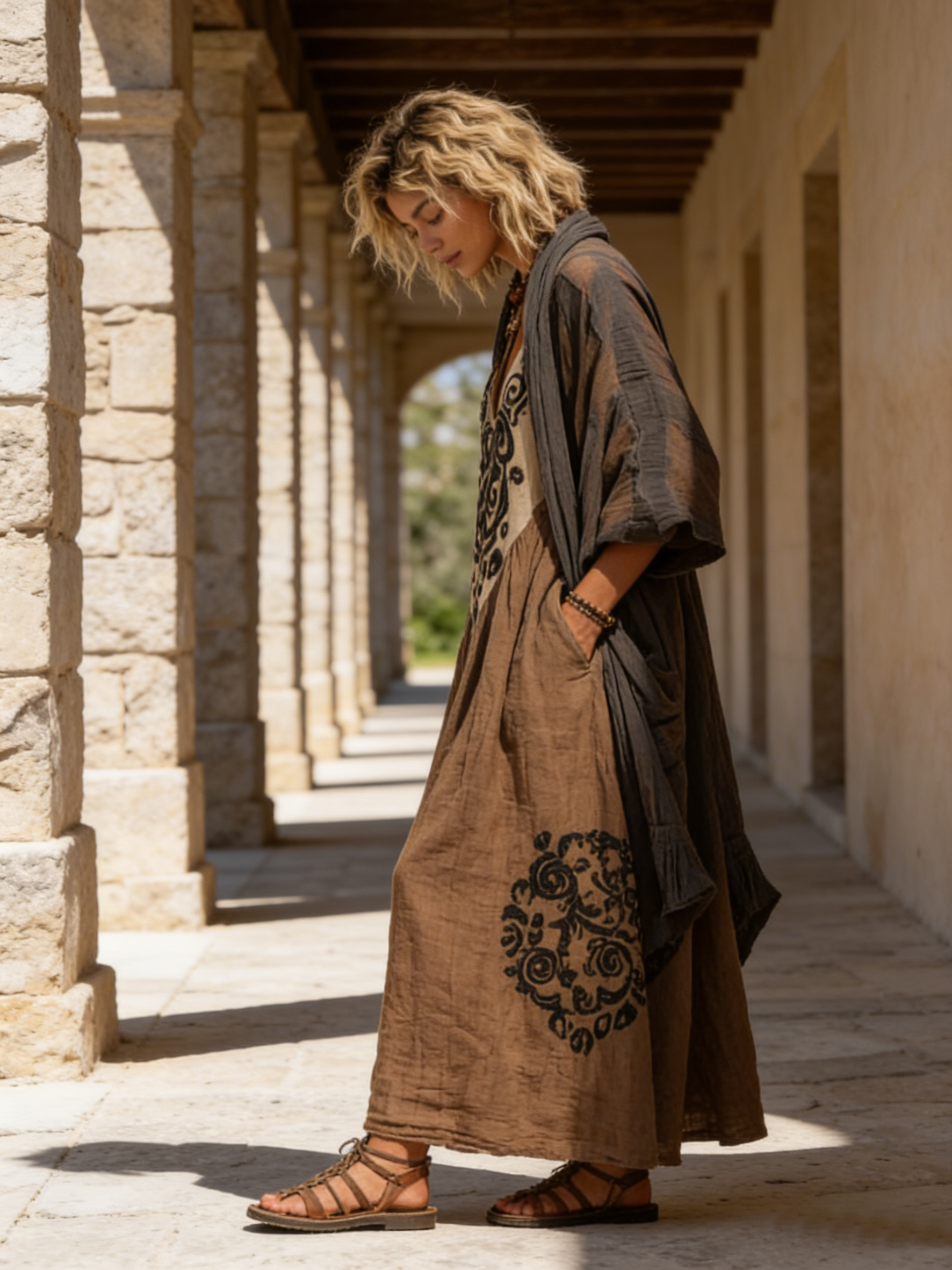 Conjunto de Dos Piezas Boho Retro Holgado de Lino y Algodón