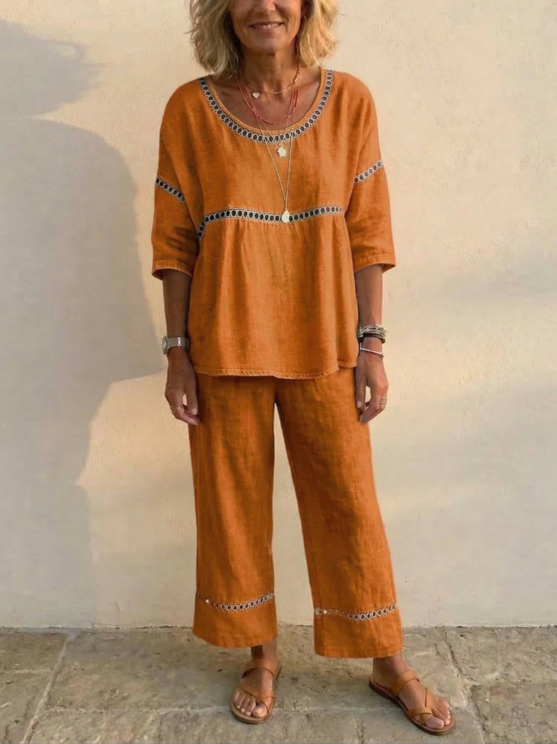 Conjunto de Dos Piezas de Lino Vintage Casual Holgado para Mujer