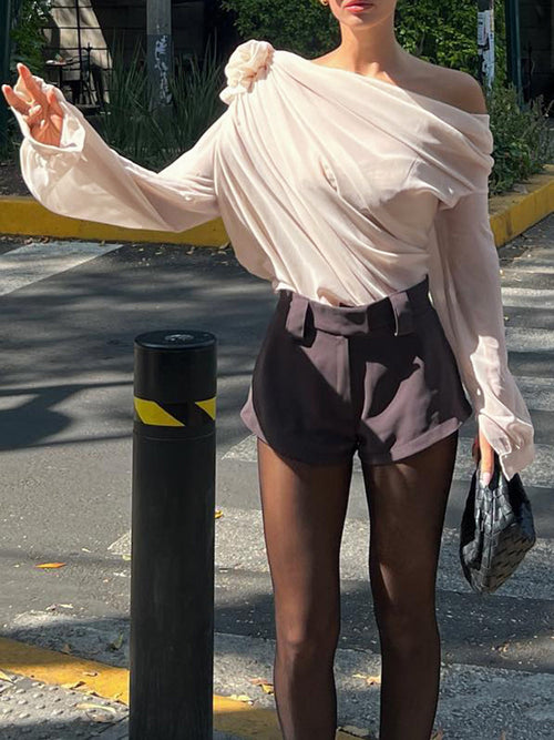 Blusa Asimétrica de Un Hombro en Gasa Semitransparente