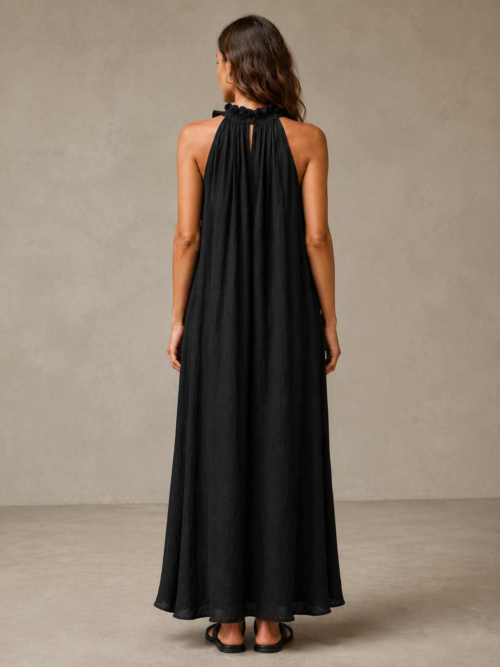 🌷🌷Vestido Maxi con Escote Halter y Volantes para Vacaciones y Días de Verano