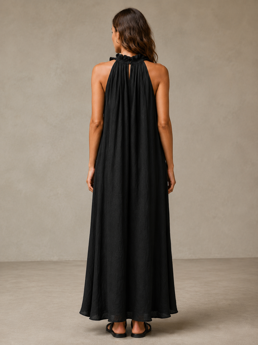 🌷🌷Vestido Maxi con Escote Halter y Volantes para Vacaciones y Días de Verano