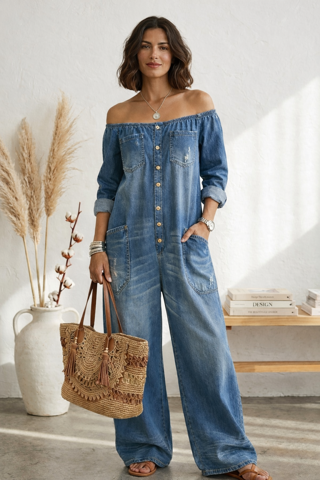 Mono de denim algodón con lavado vintage