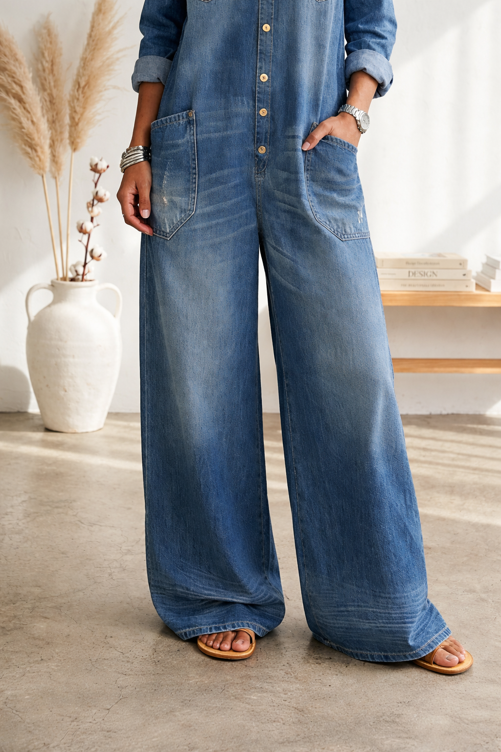 Mono de denim algodón con lavado vintage