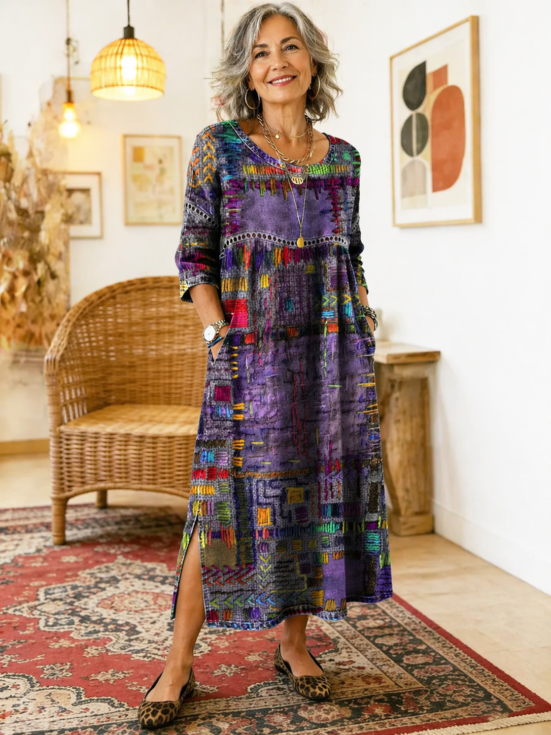 PROJECT MODA| Vestido Denim con Patchwork Étnico