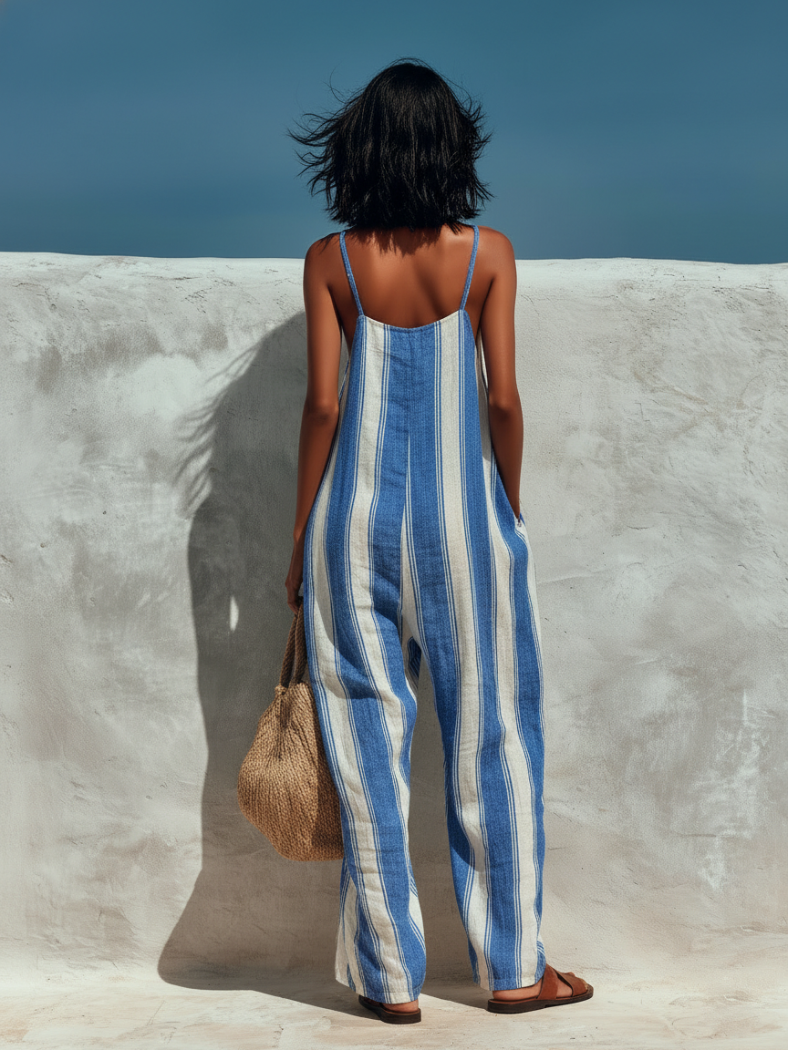 Mono con Tirantes Estampado a Rayas Estilo Vacaciones para Mujer