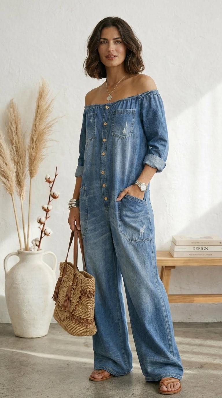 Mono de denim algodón con lavado vintage