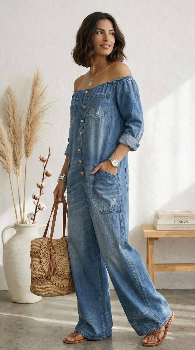 Mono de denim algodón con lavado vintage