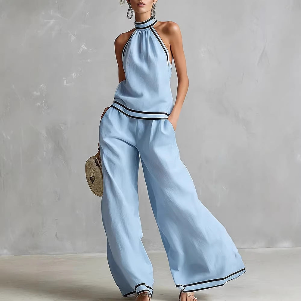 Conjunto de Pantalón Ancho sin Mangas con Cuello Halter para Mujer
